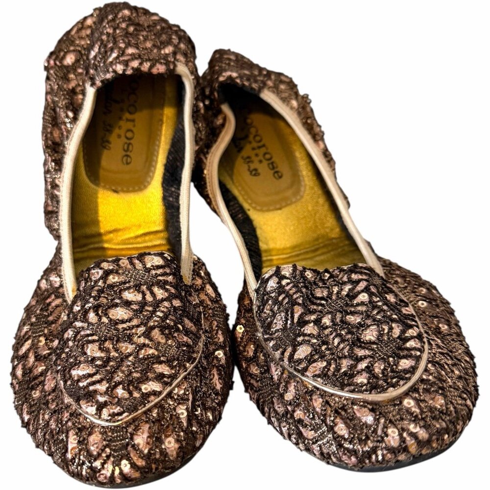Cocorose London Foldable Ballet Flats EU 38 / 39 US 7‎ / 8 Brown and Rose Glam - Picture 2 of 8